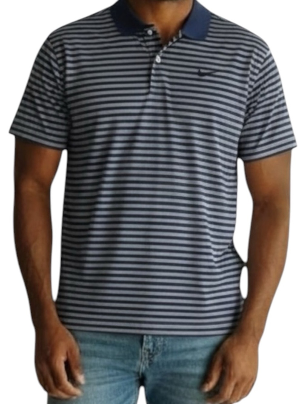 NIKE Dri-Fit Men's Blue Striped Polo Shirt Size L — Perfect for Golf Season!